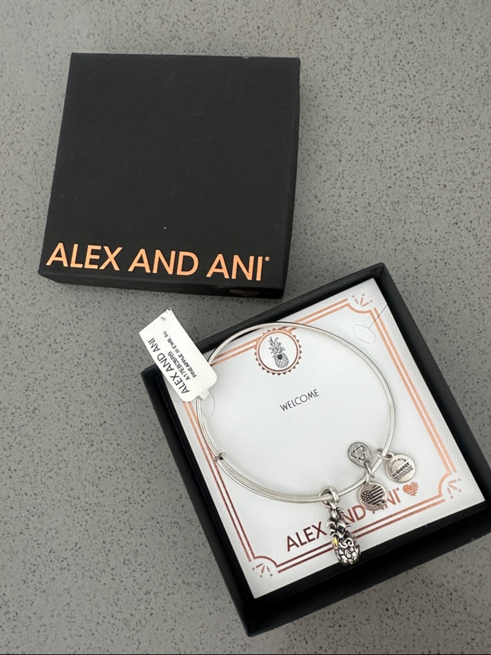 Alex and Ani Silver Pineapple Charm Expandable Bangle NEW IN BOX